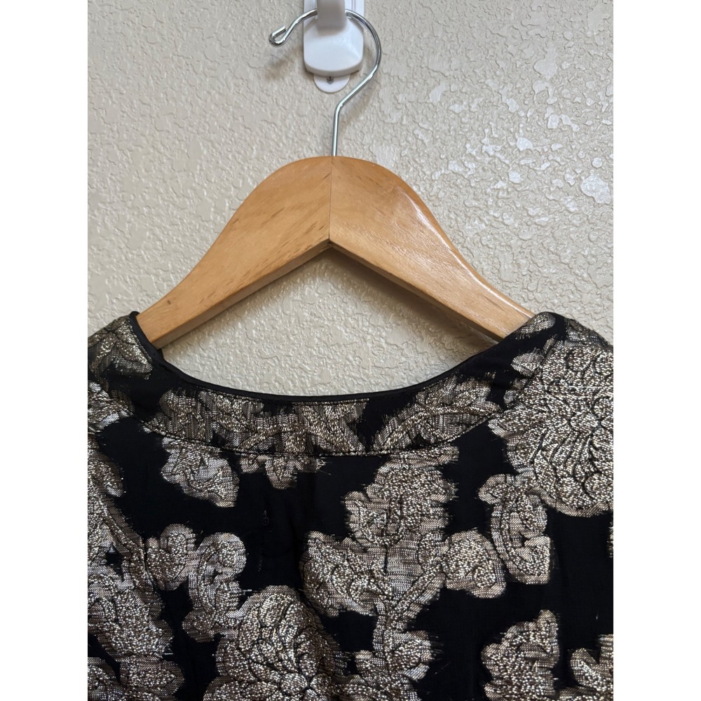 NWT Anthropologie Metallic Floral Mini Dress Black Gold XS Long Sleeve V-Neck - Picture 9 of 10
